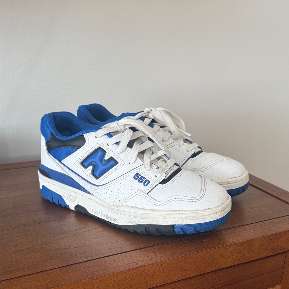 New Balance 550 White and Blue Athletic Shoes